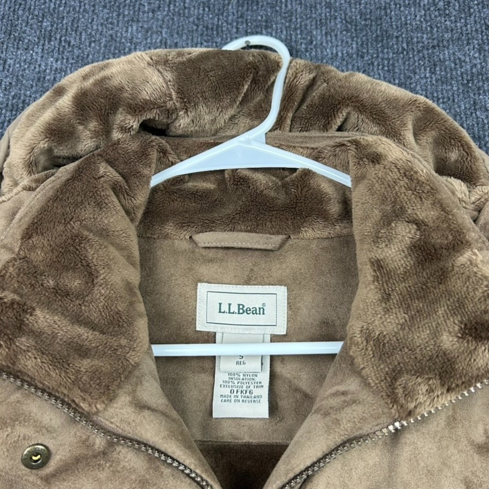 LL Bean Women's Small Faux Suede Hooded Jacket Brown Plush Full Zip Snaps - Picture 3 of 16